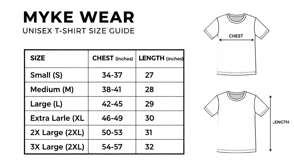 MYKE WEAR Complete Size Chart