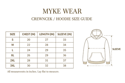 MYKE WEAR Size Chart with 2XL
